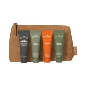 Origins 5 piece set with skincare minis and cosmetic bag